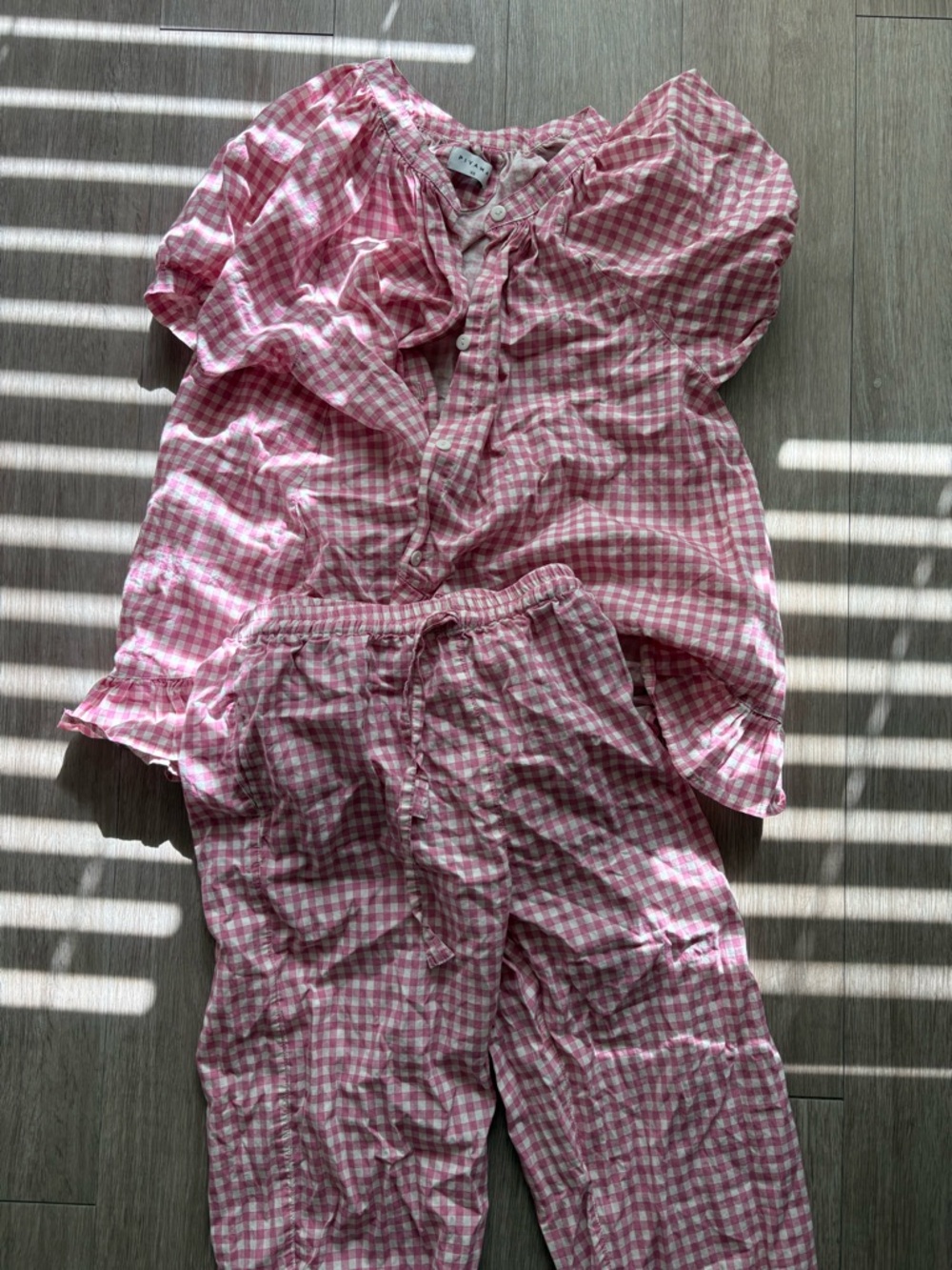 Piyama Pink Gingham Women's Pajama Set - Short Sleeve Button Top & Shorts - Picture 2 of 3
